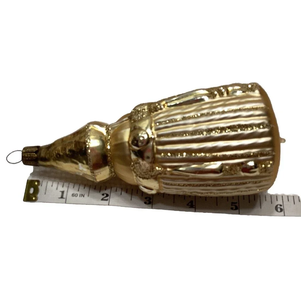 Antique Vintage Glass Bumpy Gold Bursts Bell Shape Christmas Ornament Germany
